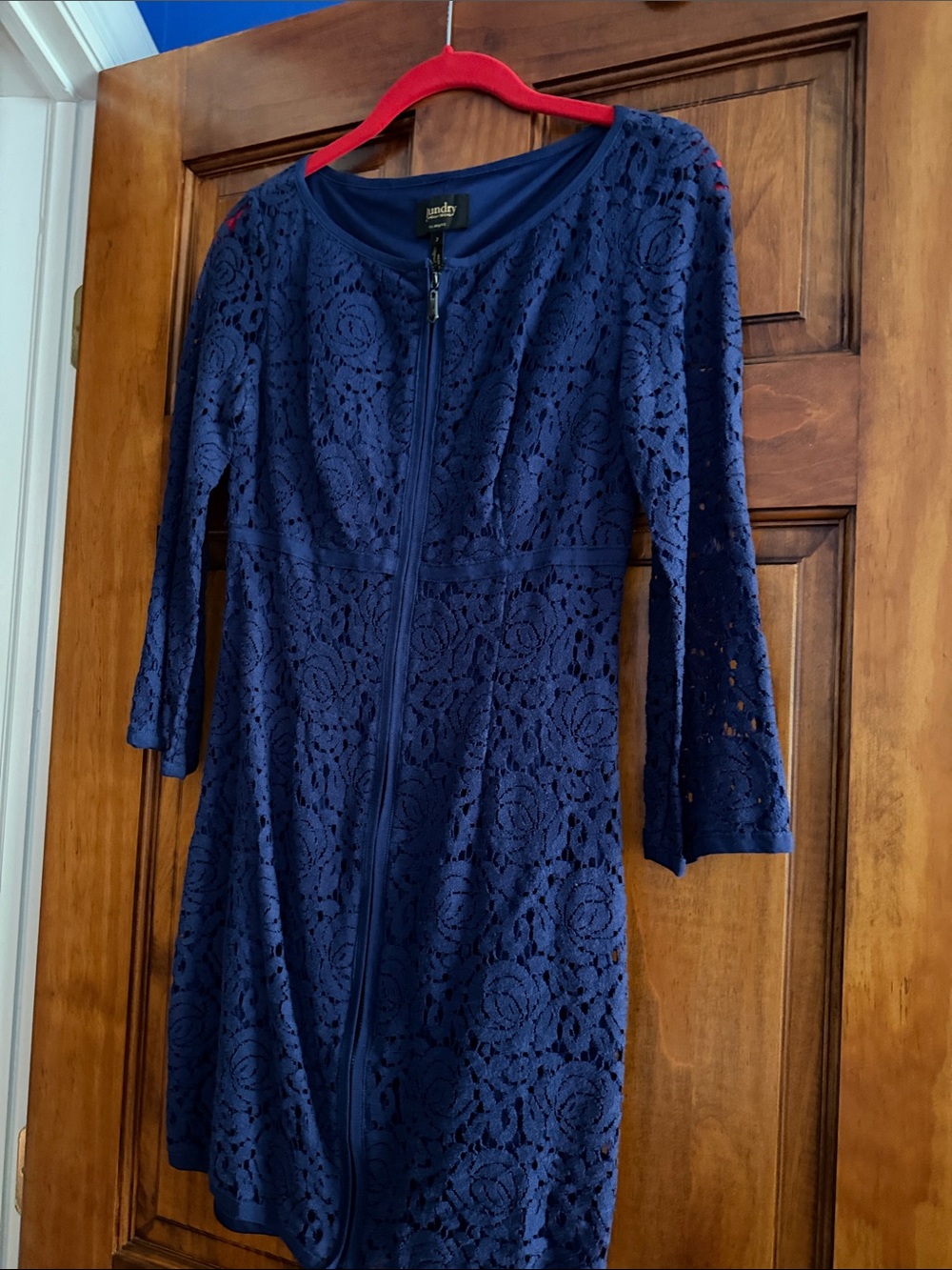 Laundry By Shelli Segal Navy Floral Lace Zip-Front Dress